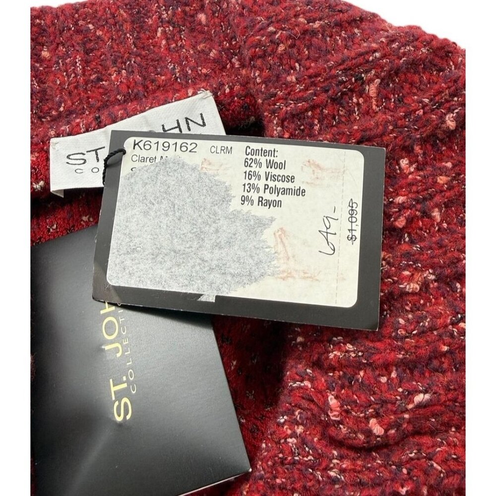 St. John Collection Claret Classic Knit Tweed Boucle Jacket Button Down Size XL - Picture 9 of 12